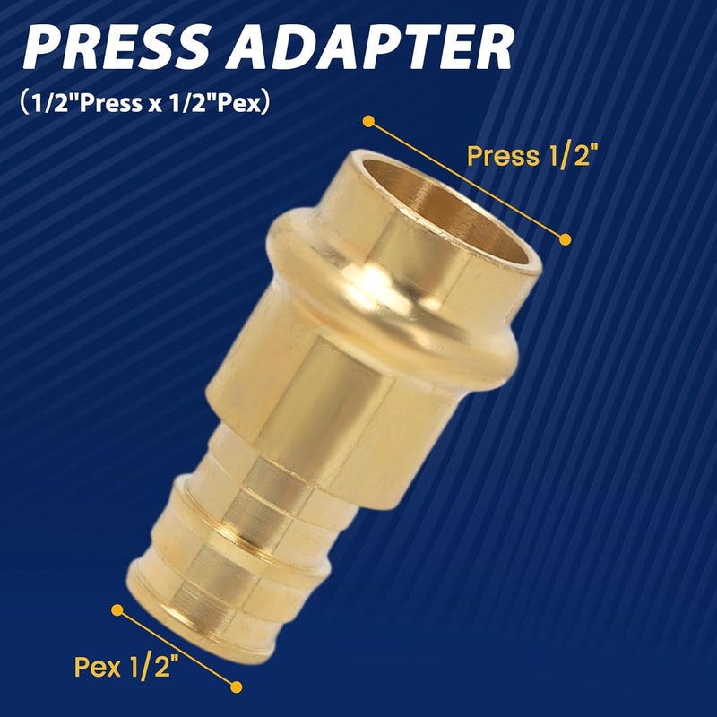 Abbiemo 10PCS 1/2 inch Propress x 1/2 inch PEX-A Adapter Crimp Fittings Brass Coupling with EPDM O-Ring for Copper Pipe Connections Lead-Free Brass 250 PSI Pressure Rating Leak-Proof - Image 2